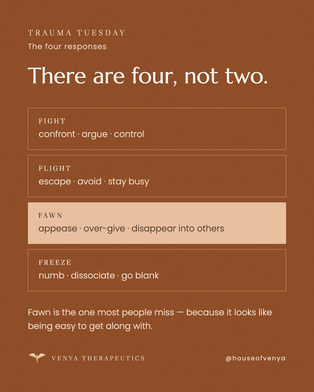 Trauma Tuesday: Everyone knows fight or flight. Fewer people know there are four.